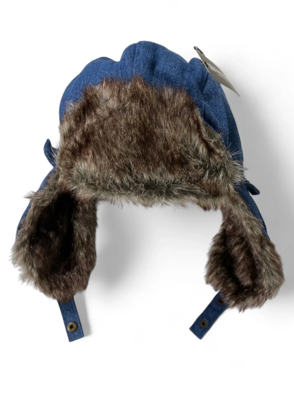 True Religion Blue Denim Faux Fur Hat Trapper Hat NWT